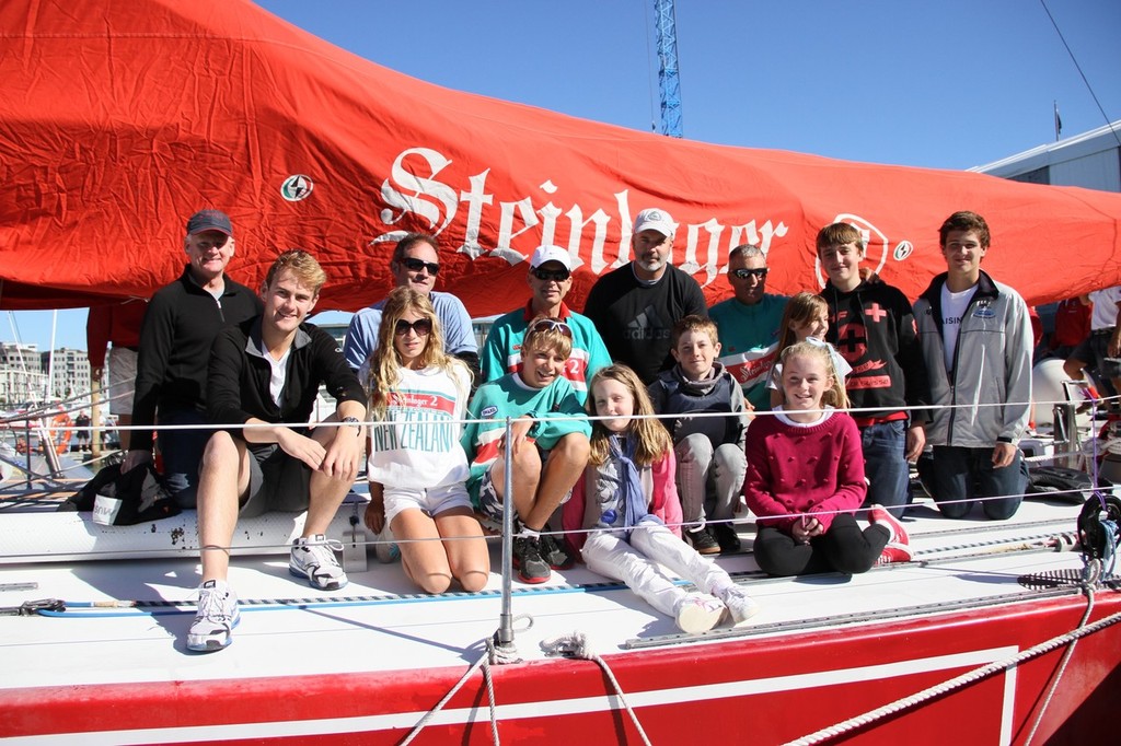 The second generation on board Big Red - Steinlager 2 returns home, May 5, 2012 © Richard Gladwell www.photosport.co.nz